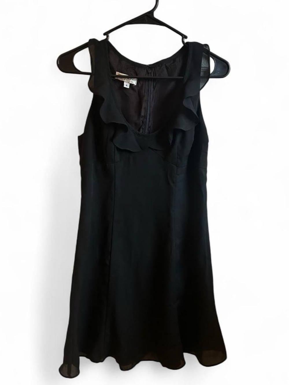 1997 bebe moda vintage Black Sleeveless Ruffle-Trim Mini Dress